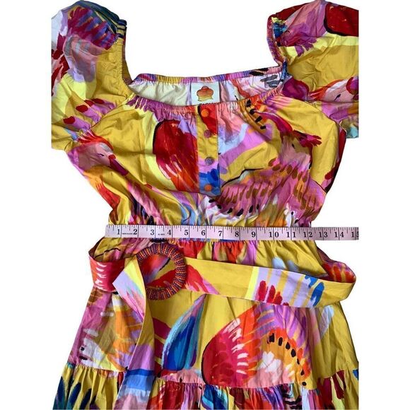 FARM Rio Neon Macaws Puff Sleeve Belted Cotton Maxi Dress - Picture 12 of 12